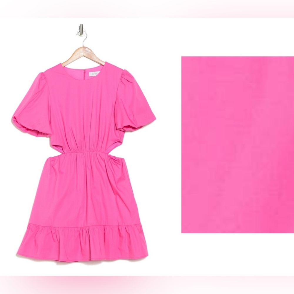 Nordstrom WAYF Puff Sleeve Side Cutout Mini Dress in Hot Pink Size Small NWT